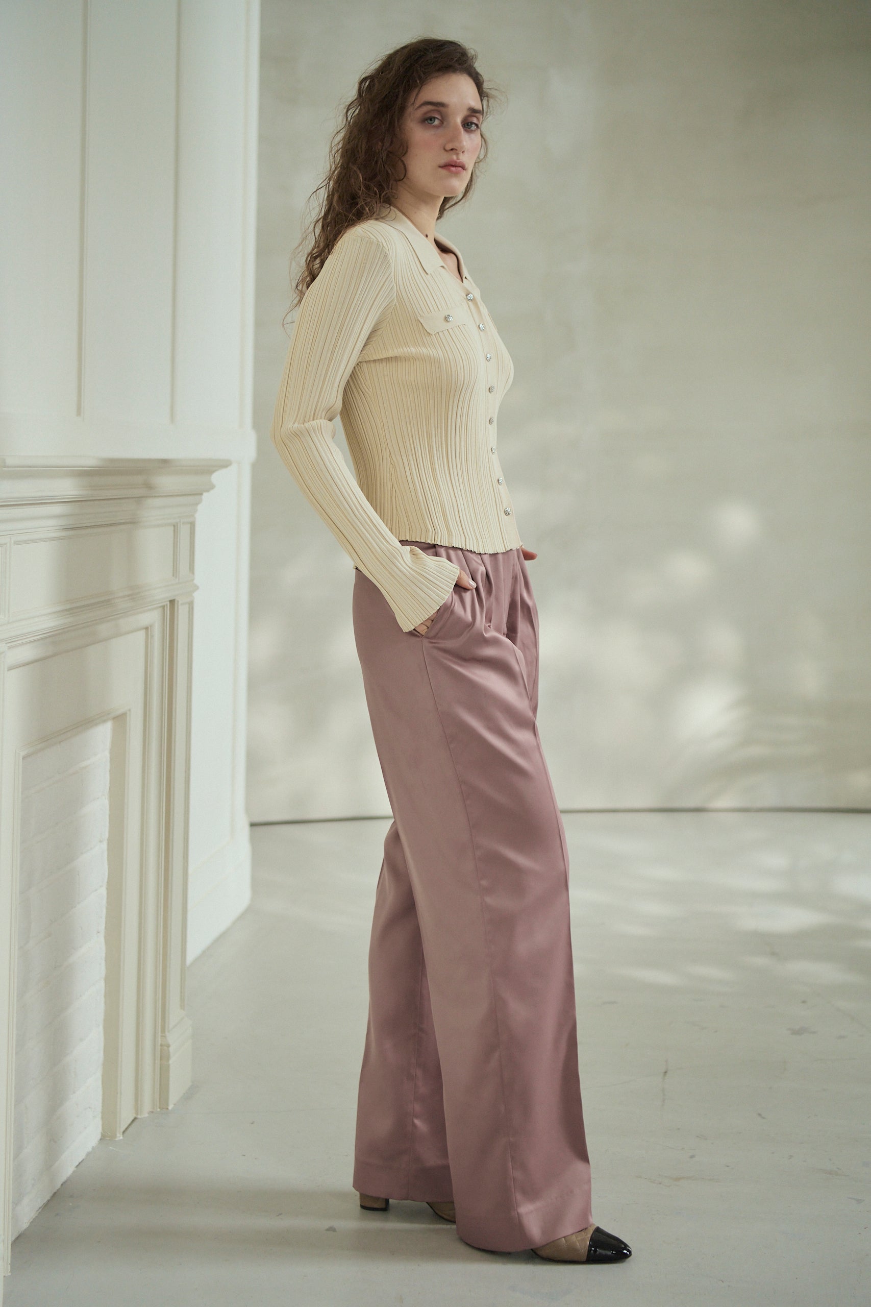 Julie Rib Knit Top <br>-Ecru-