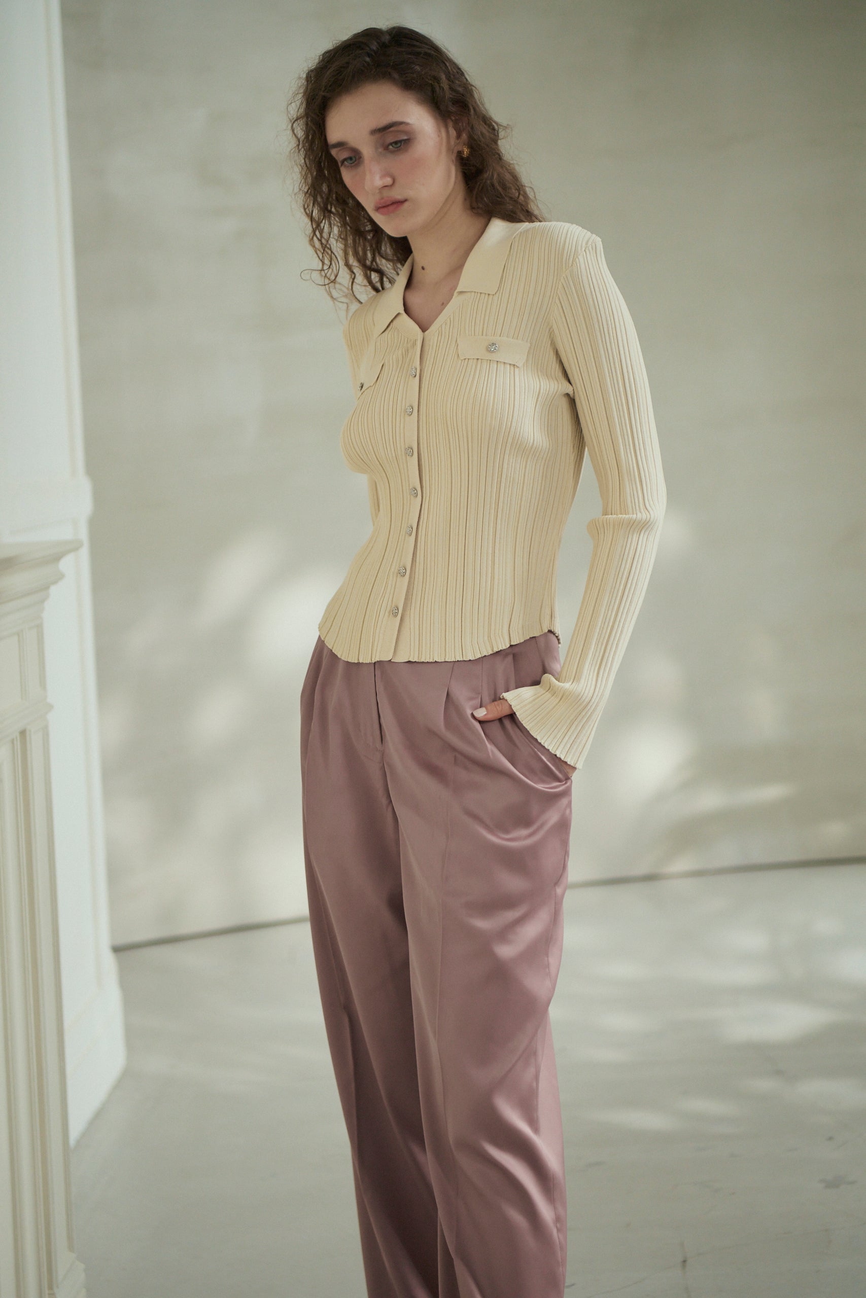 Julie Rib Knit Top <br>-Ecru-