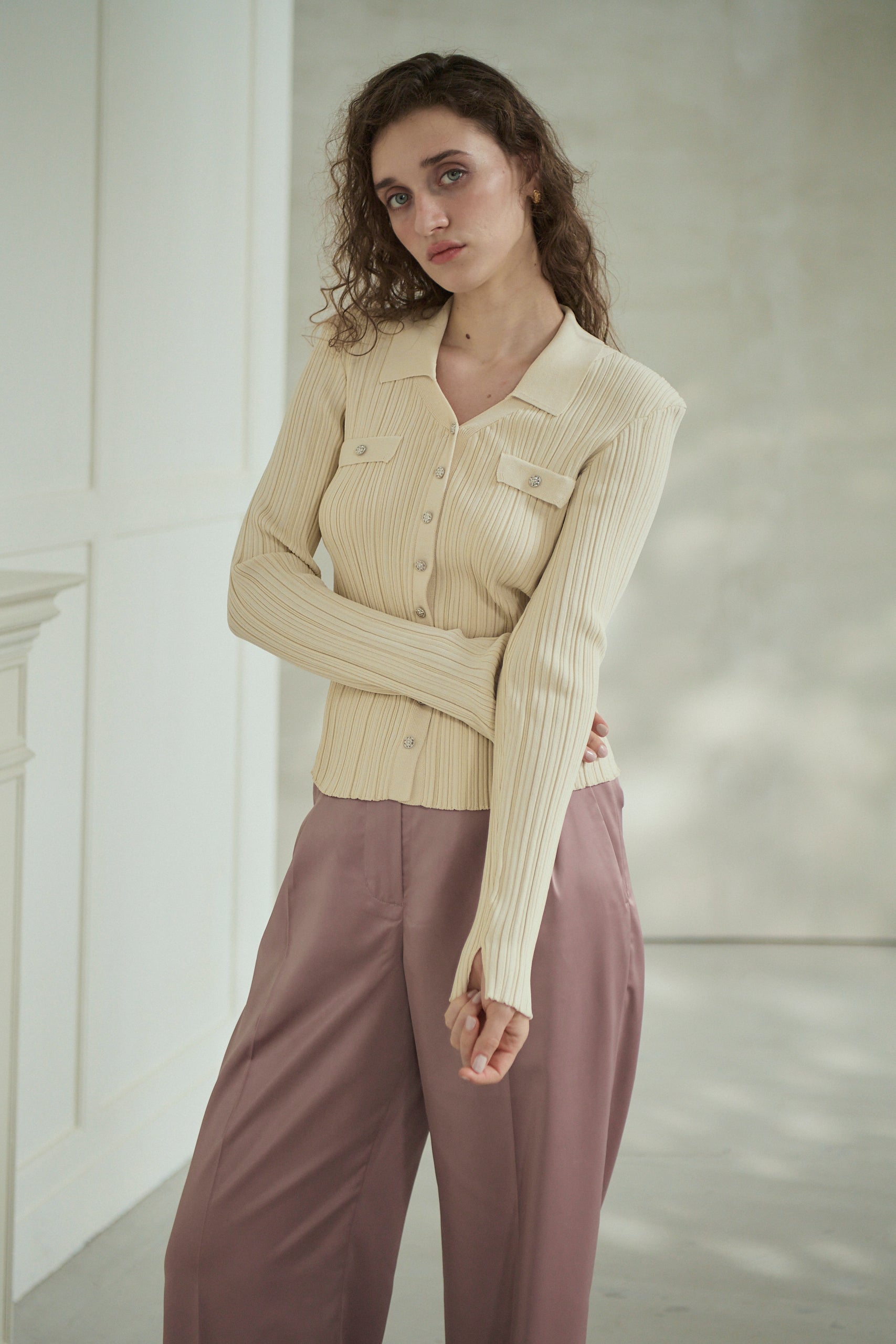 Julie Rib Knit Top <br>-Ecru-