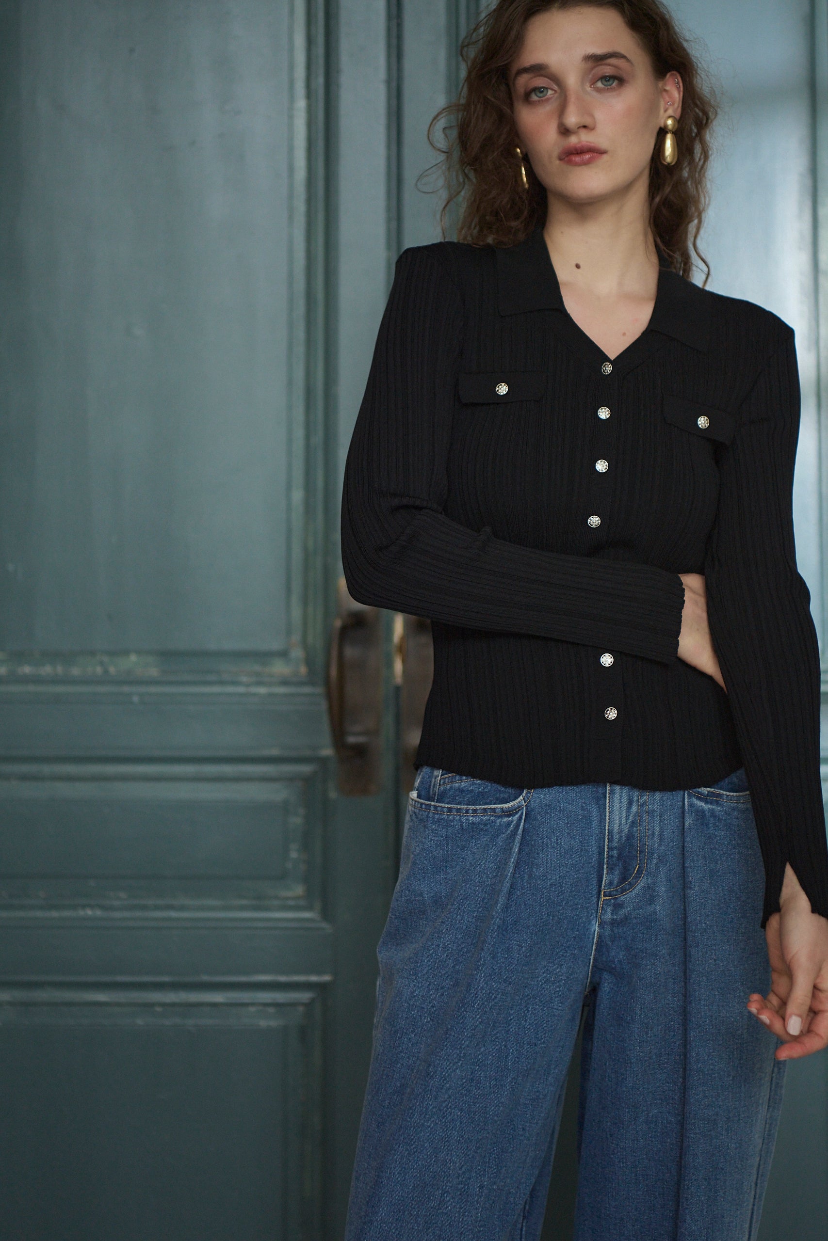 Julie Rib Knit Top -Black- – Estella.K