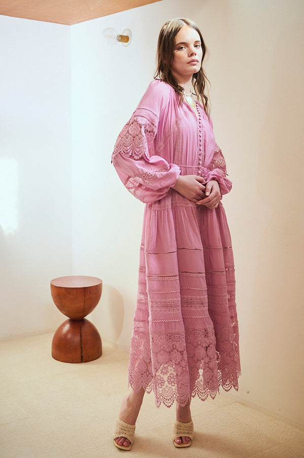 Nora Lace Trim Dress 2 -Pink- – Estella.K