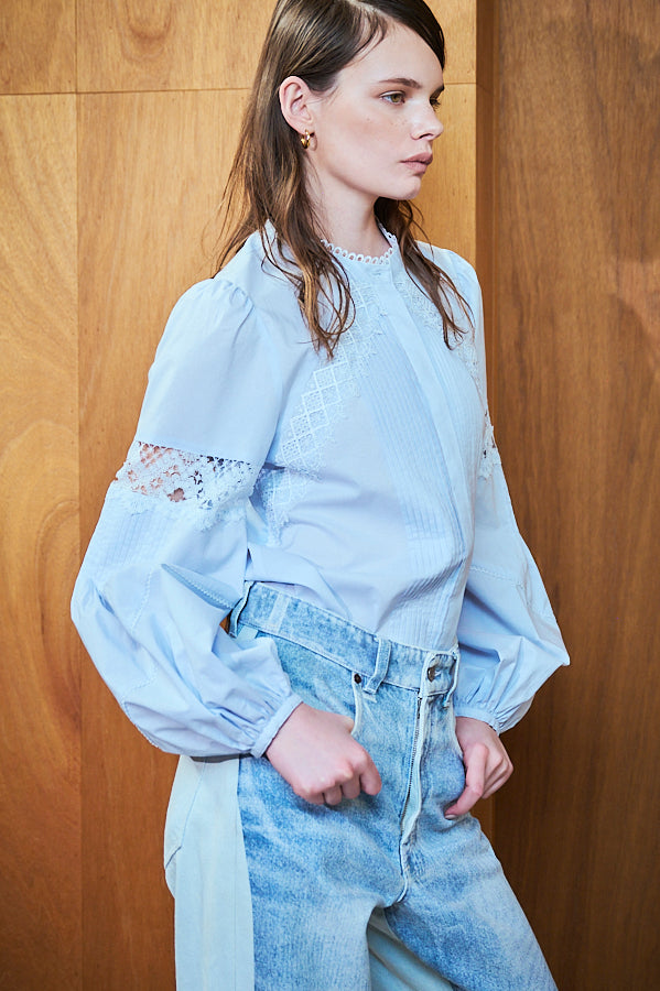 Bibi Lace-trimmed Blouse2 -Sax- – Estella.K