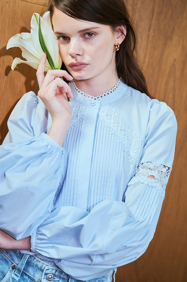 Bibi Lace-trimmed Blouse2 -Sax- – Estella.K
