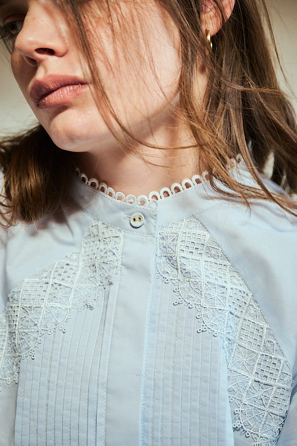 Bibi Lace-trimmed Blouse2 -Sax- – Estella.K