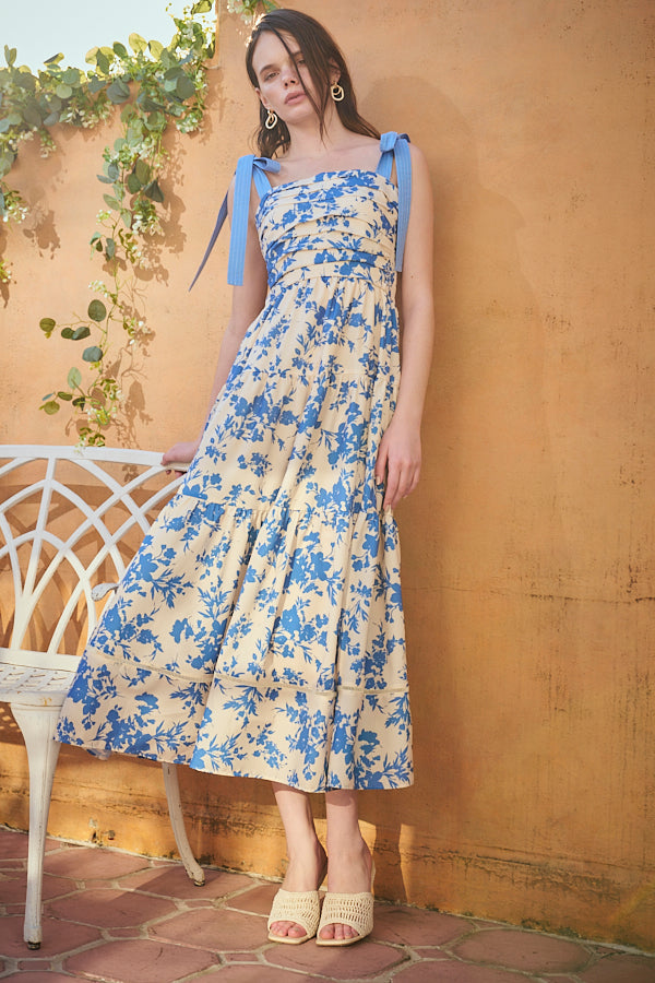 Sandra Floral-print long dress 2 -Blue.pt- – Estella.K
