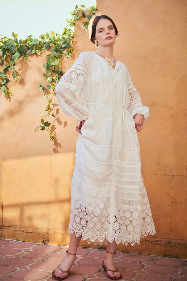 Pre-orderNora Lace Trim Dress 2 -Vintage white- – Estella.K