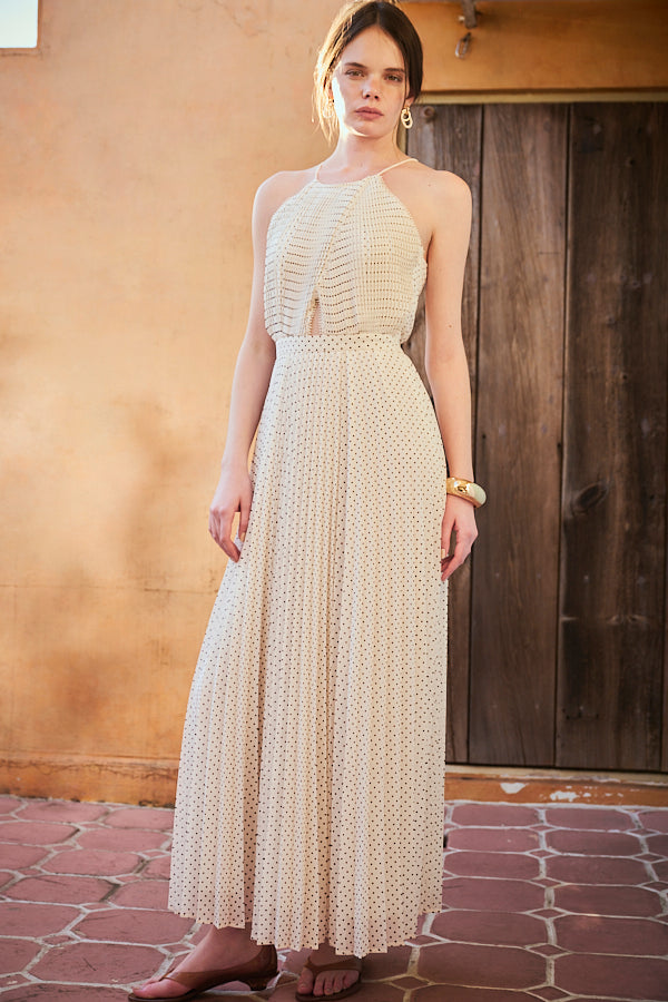 Estella .k Jenna Pleated Long Dress ワンピ Pre-order Jenna Pleated Long Dress -White.dot- – Estella.K