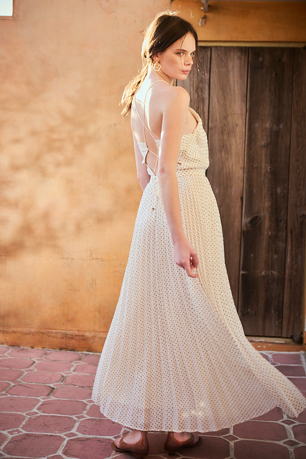 Pre-order Jenna Pleated Long Dress -White.dot- – Estella.K