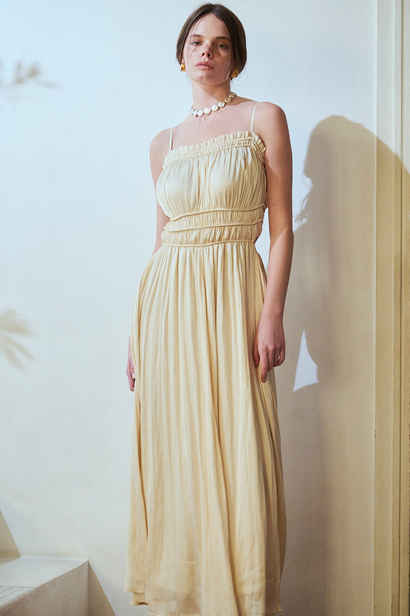 Julia Satin Long Dress -Ivory- – Estella.K