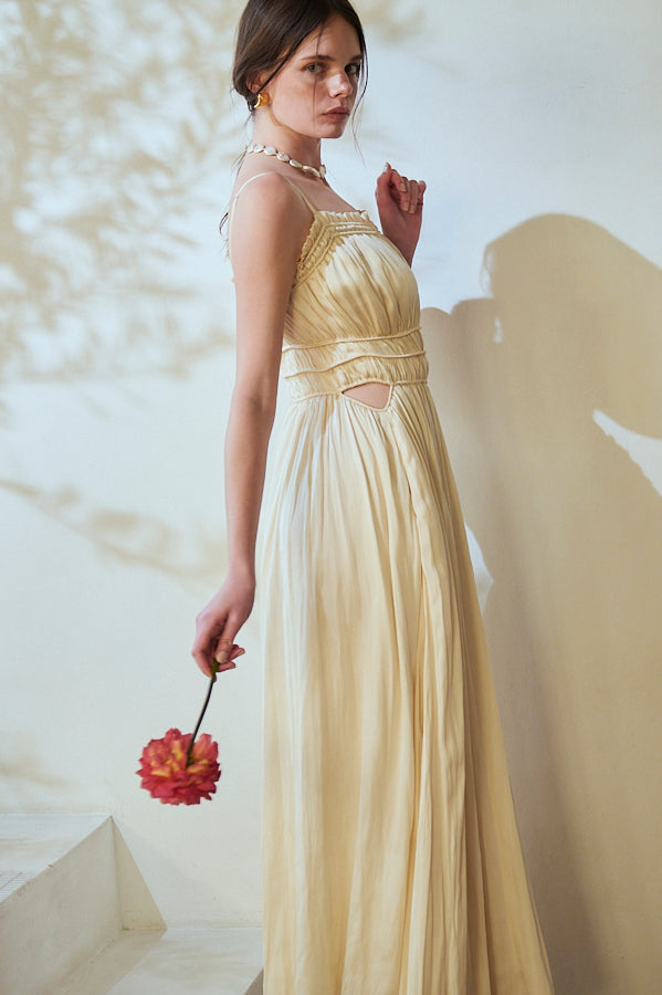 Julia Satin Long Dress -Ivory- – Estella.K