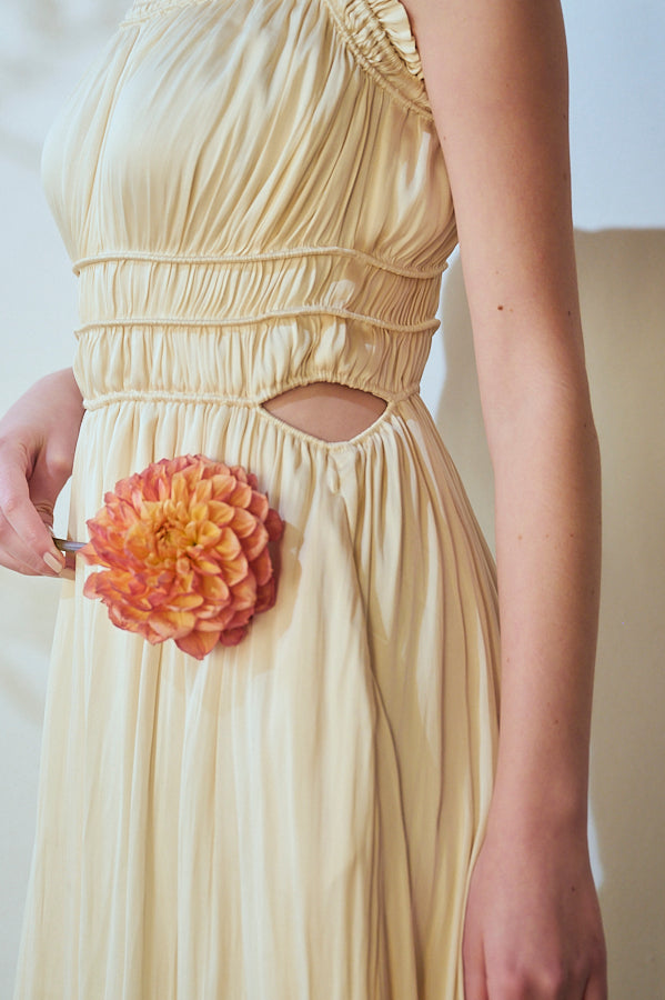 Julia Satin Long Dress -Ivory- – Estella.K