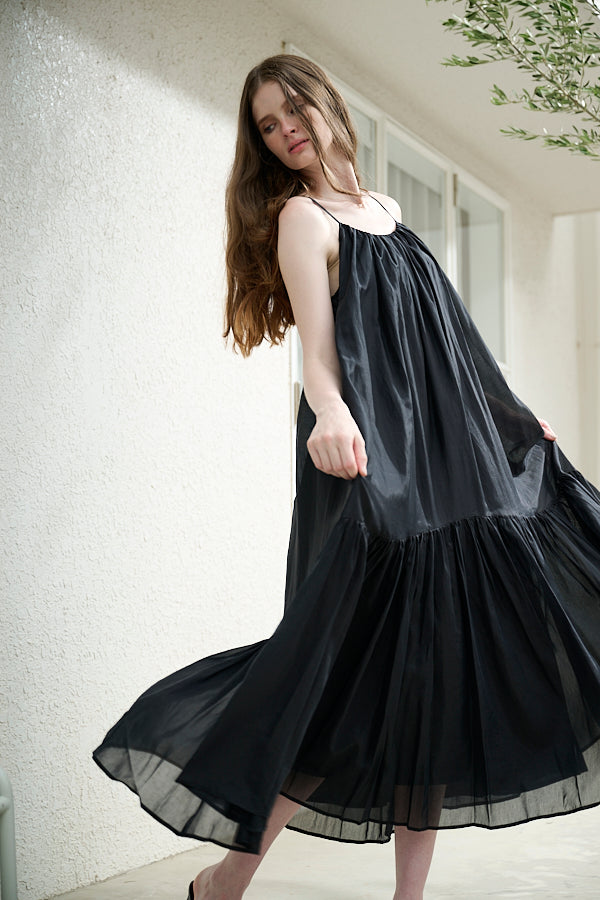 Dramatic summer belted dress -BLK- – Estella.K