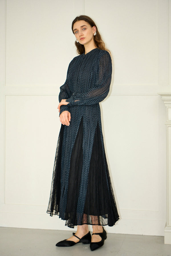 Pre-order<br>Alyssa Pleaded Long Dress <br>-Black.dot-