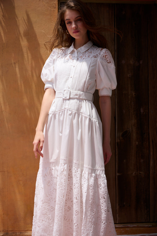 Isabel Lace Belted Dress -WHT- – Estella.K