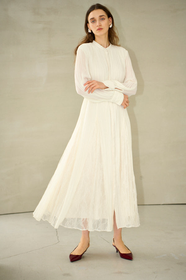 Pre-order<br>Alyssa Pleaded Long Dress <br>-Off white-