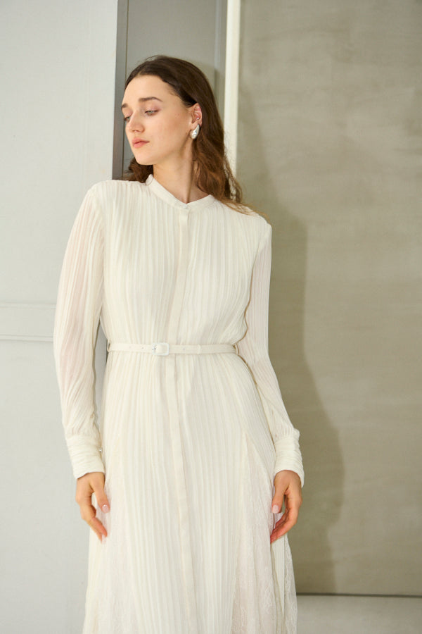 Pre-order<br>Alyssa Pleaded Long Dress <br>-Off white-