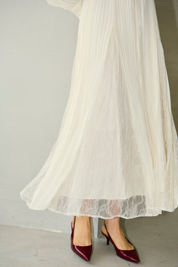 Pre-order<br>Alyssa Pleaded Long Dress <br>-Off white-