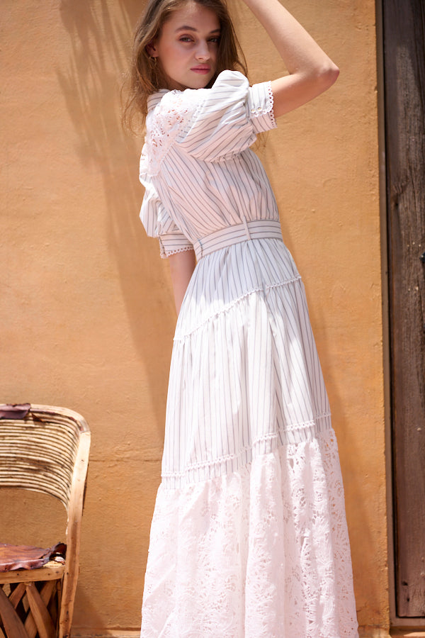 Isabel Lace Belted Dress -WHT×blk.st-