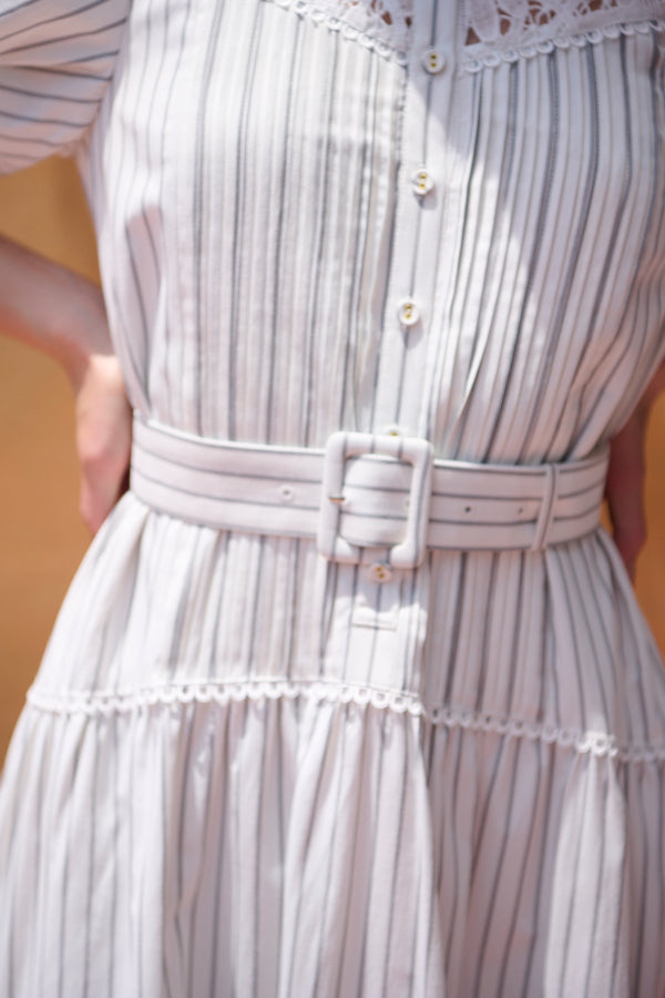 Isabel Lace Belted Dress -WHT×blk.st-