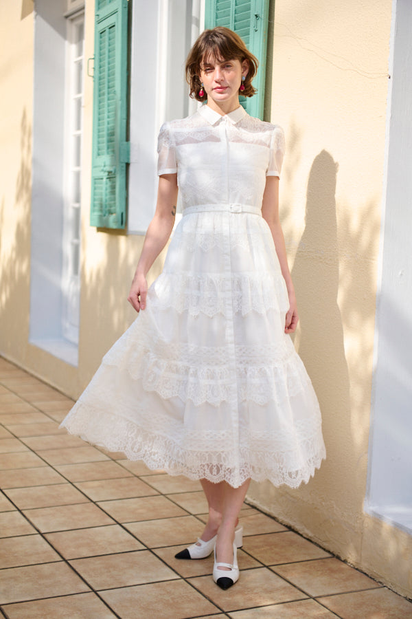 Rebecca Border Lace Dress -White- – Estella.K