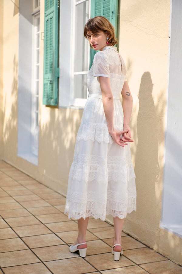 Rebecca Border Lace Dress -White- – Estella.K