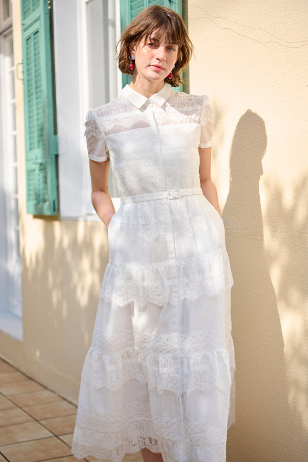 Rebecca Border Lace Dress -White- – Estella.K