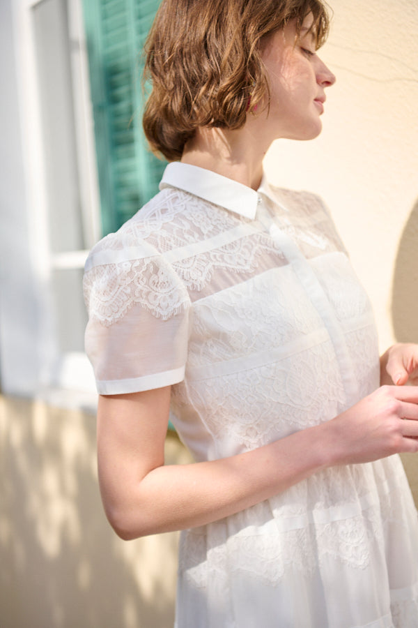 Rebecca Border Lace Dress -White- – Estella.K