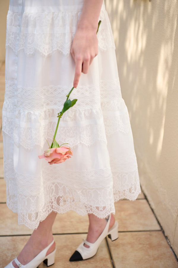 エステラケー　ボーダーレースドレス Rebecca Border Lace Dress -White- – Estella.K