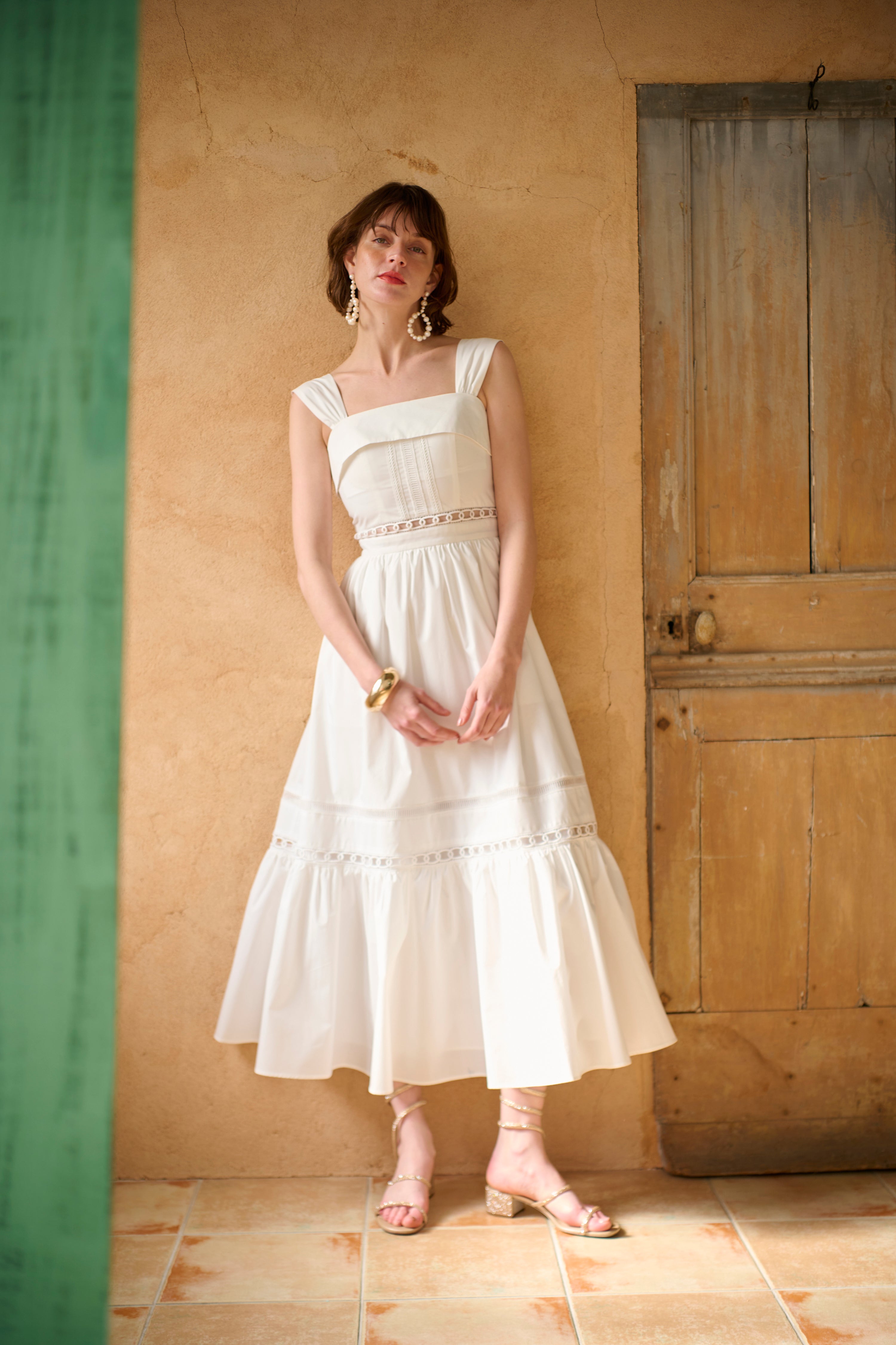 Rebecca Sheer Tape Dress -Off white- – Estella.K