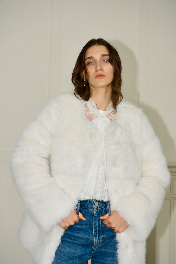 Pre-order<br>Coco Faux Fur Coat <br>-Off white-