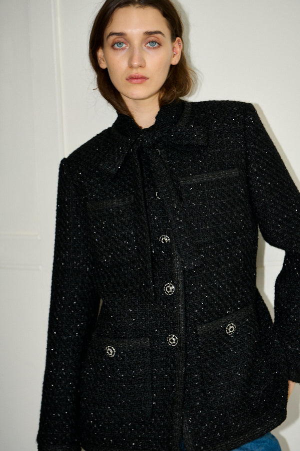 Pre-order<br>  Ivanna Tweed Bow Jacket <br>-Black-