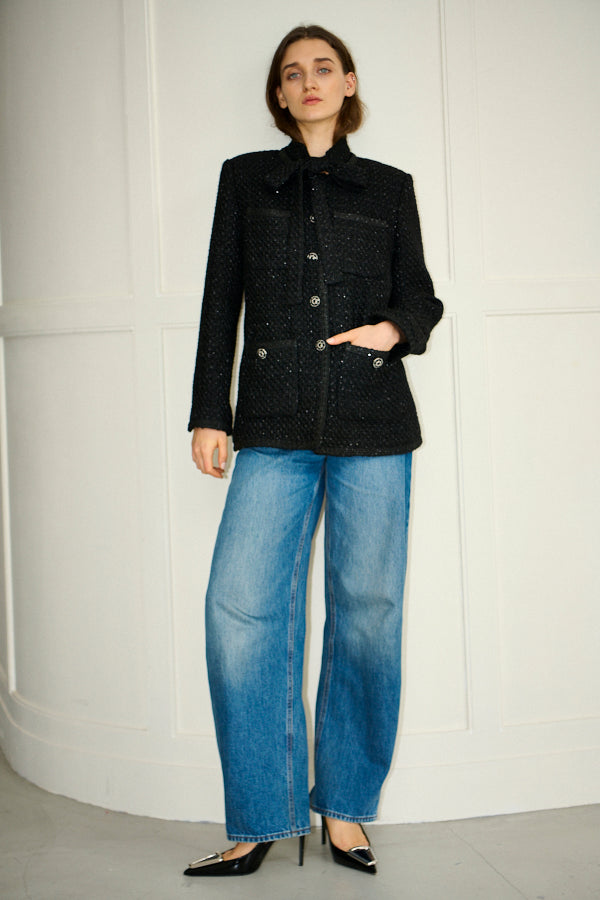 Pre-order<br>  Ivanna Tweed Bow Jacket <br>-Black-