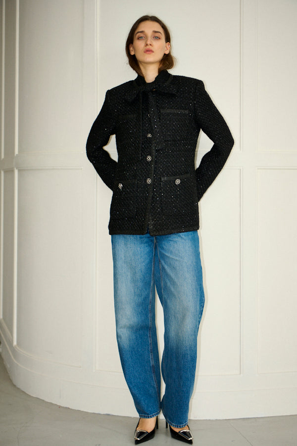 Pre-order<br>  Ivanna Tweed Bow Jacket <br>-Black-