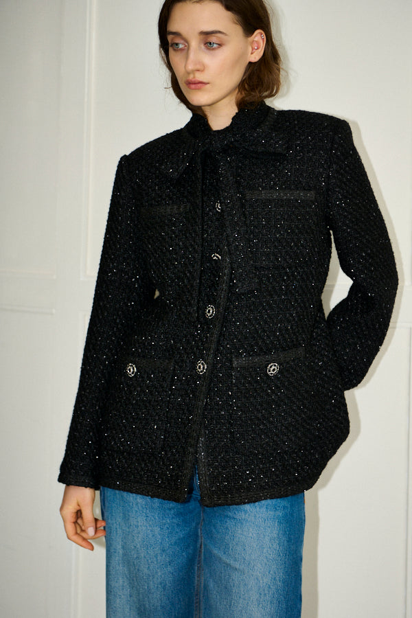 Pre-order<br>  Ivanna Tweed Bow Jacket <br>-Black-
