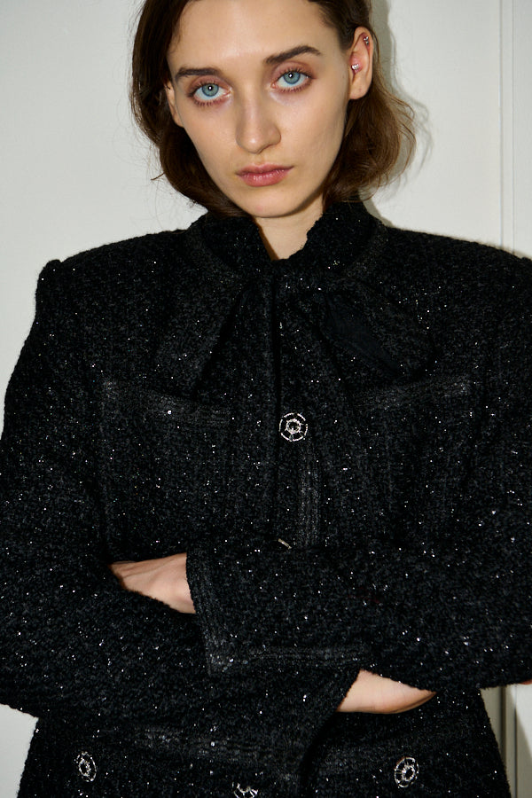 Pre-order<br>  Ivanna Tweed Bow Jacket <br>-Black-