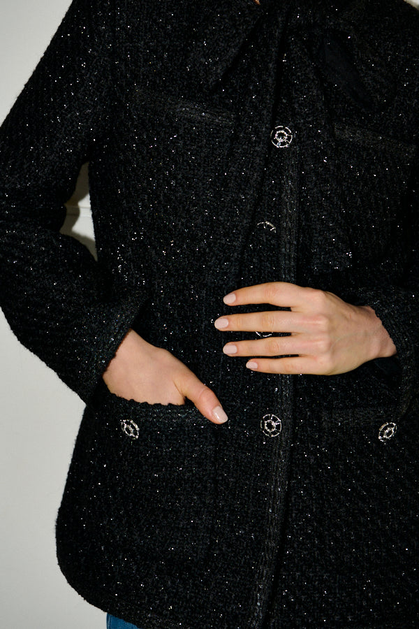 Pre-order<br>  Ivanna Tweed Bow Jacket <br>-Black-