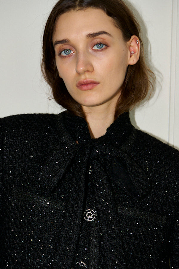 Pre-order<br>  Ivanna Tweed Bow Jacket <br>-Black-