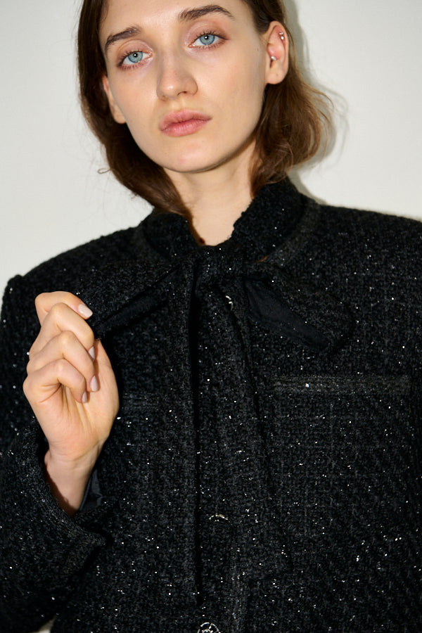 Pre-order<br>  Ivanna Tweed Bow Jacket <br>-Black-