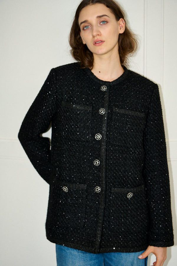 Pre-order<br>  Ivanna Tweed Bow Jacket <br>-Black-