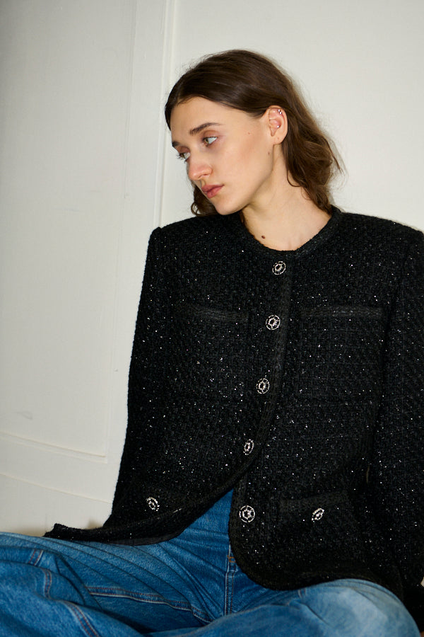 Pre-order<br>  Ivanna Tweed Bow Jacket <br>-Black-