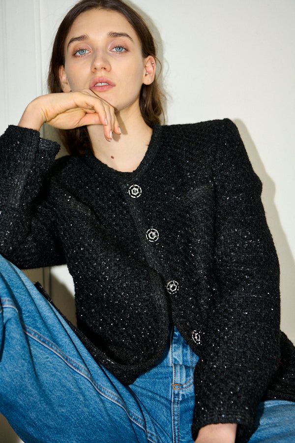 Pre-order<br>  Ivanna Tweed Bow Jacket <br>-Black-