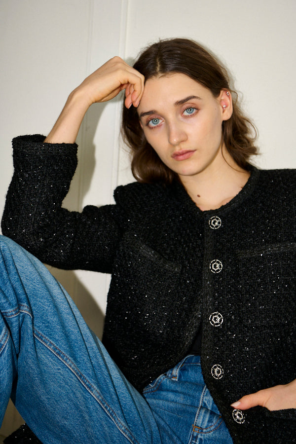 Pre-order<br>  Ivanna Tweed Bow Jacket <br>-Black-