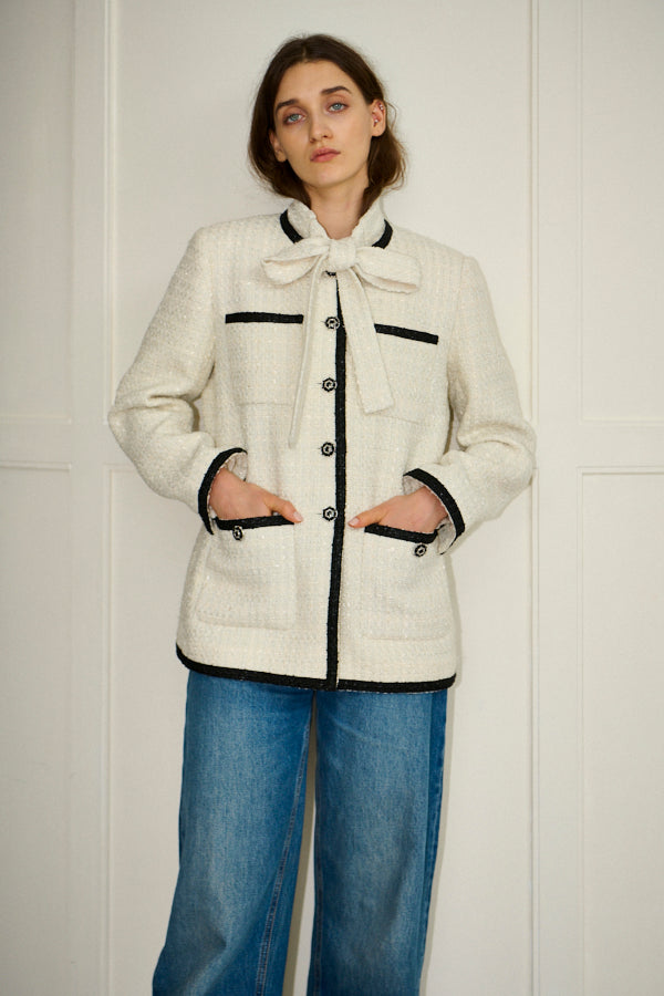 Pre-order<br> Ivanna Tweed Bow Jacket <br>-Off white-