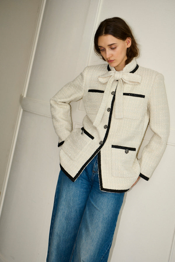 Pre-order<br> Ivanna Tweed Bow Jacket <br>-Off white-