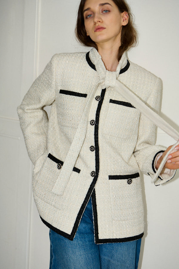 Pre-order<br> Ivanna Tweed Bow Jacket <br>-Off white-