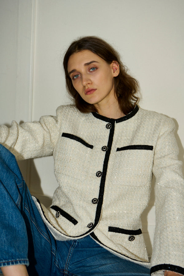 Pre-order<br> Ivanna Tweed Bow Jacket <br>-Off white-