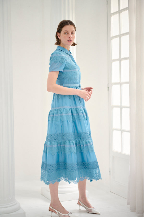 Rebecca Border Lace Dress -Blue- – Estella.K