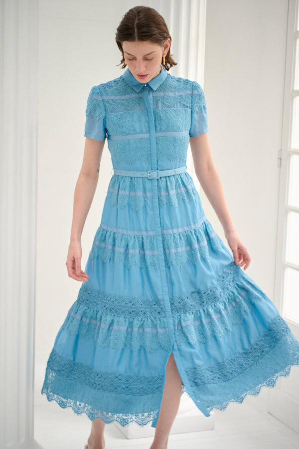 エステラケー　ボーダーレースドレス Rebecca Border Lace Dress -Blue- – Estella.K