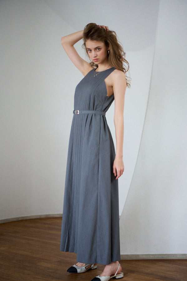 Emilia Pleated Dress -GRY-