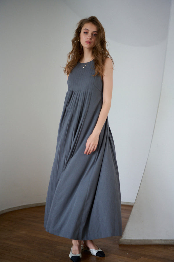 Emilia Pleated Dress -GRY-